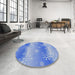 Round Machine Washable Transitional Ocean Blue Rug in a Office, wshpat3093