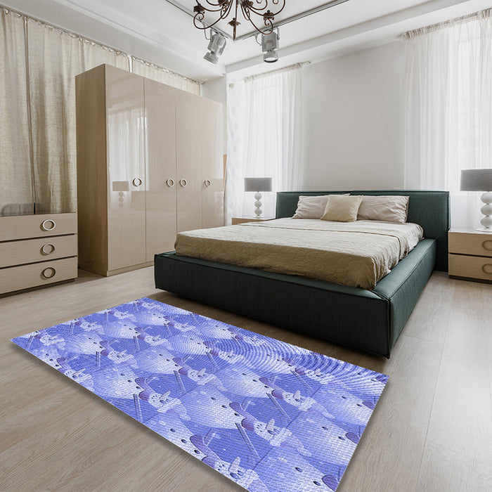 Round Machine Washable Transitional Jeans Blue Rug in a Office, wshpat3094blu