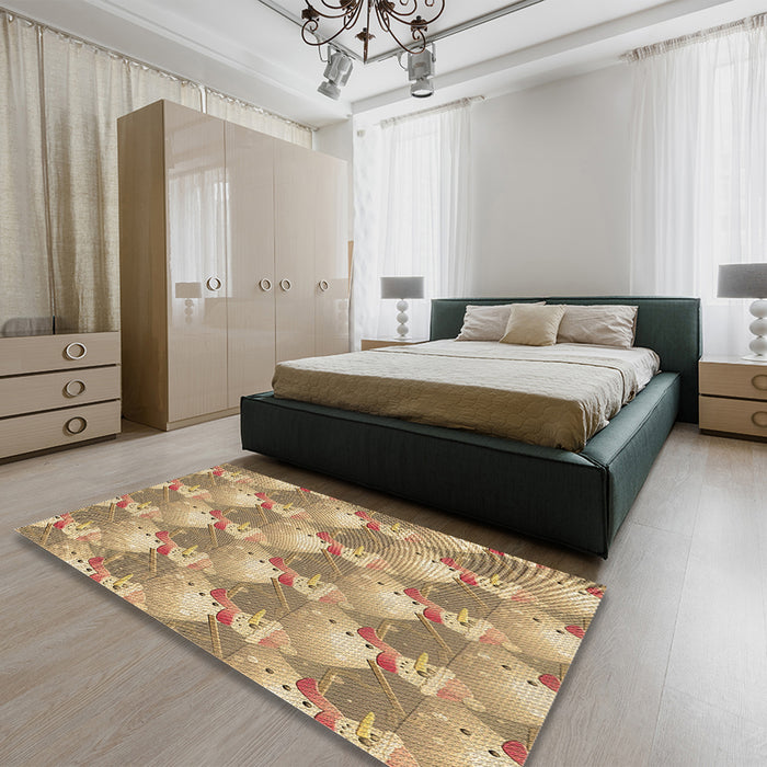 Patterned Light Brown Rug in a Bedroom, pat3094brn