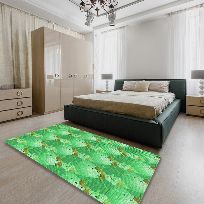 Patterned Neon Green Rug in a Bedroom, pat3094grn