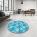 Round Patterned Blue Rug in a Office, pat3094lblu