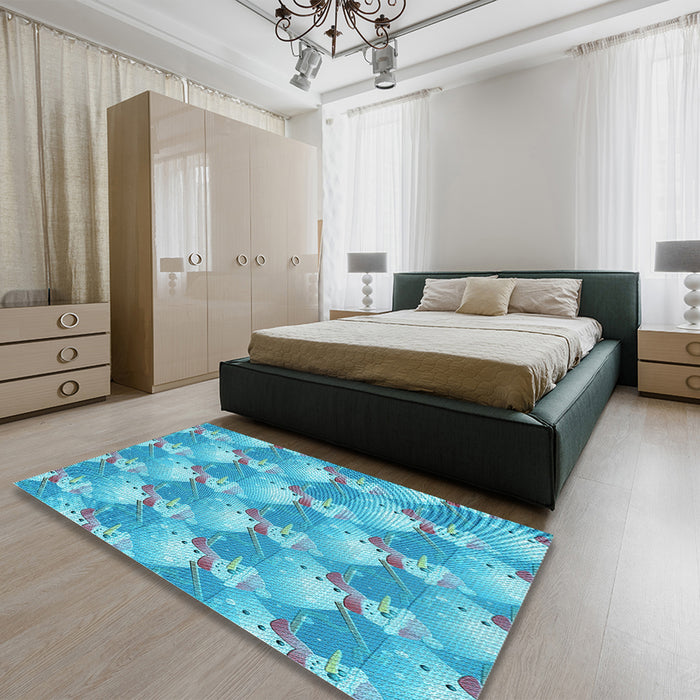 Round Machine Washable Transitional Blue Rug in a Office, wshpat3094lblu