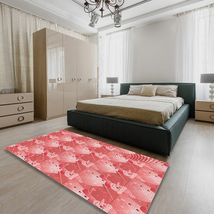 Patterned Light Coral Pink Rug in a Bedroom, pat3094rd