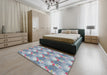 Patterned Mist Blue Novelty Rug in a Bedroom, pat3094