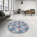 Round Machine Washable Transitional Mist Blue Rug in a Office, wshpat3094