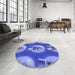 Round Patterned Sky Blue Rug in a Office, pat3095blu