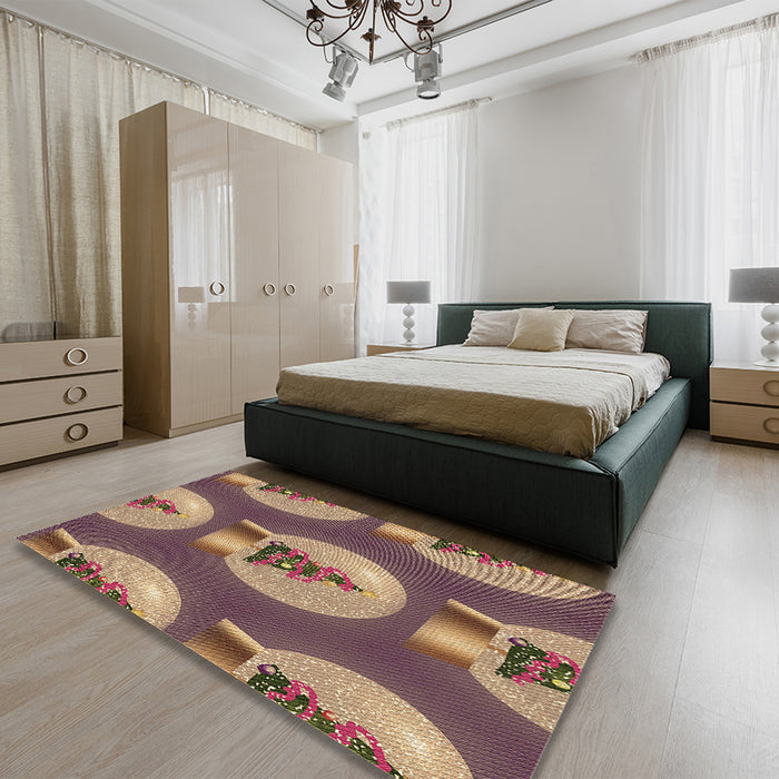 Round Machine Washable Transitional Brown Sand Brown Rug in a Office, wshpat3095brn