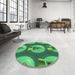 Round Patterned Medium Forest Green Rug in a Office, pat3095grn