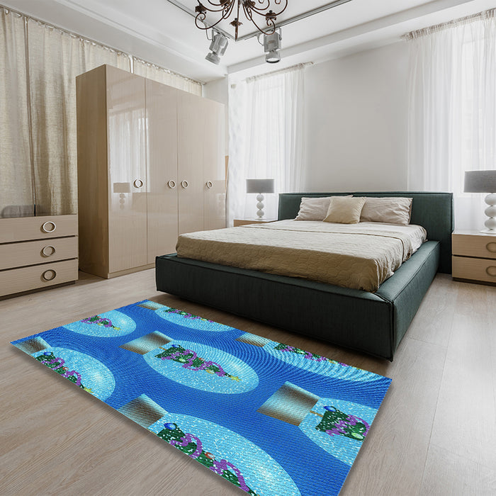 Round Machine Washable Transitional Blue Rug in a Office, wshpat3095lblu