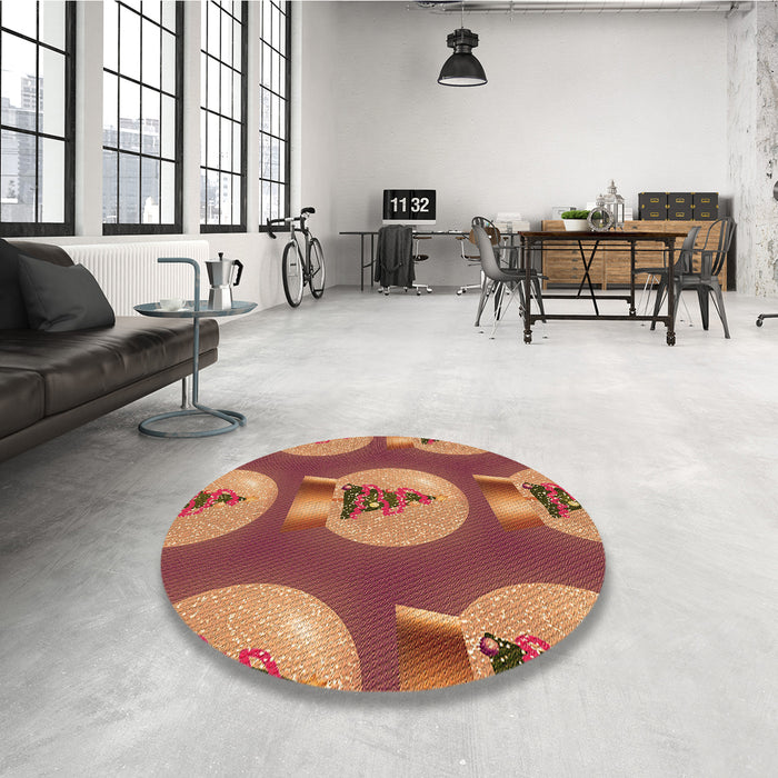 Round Patterned Orange Rug in a Office, pat3095org