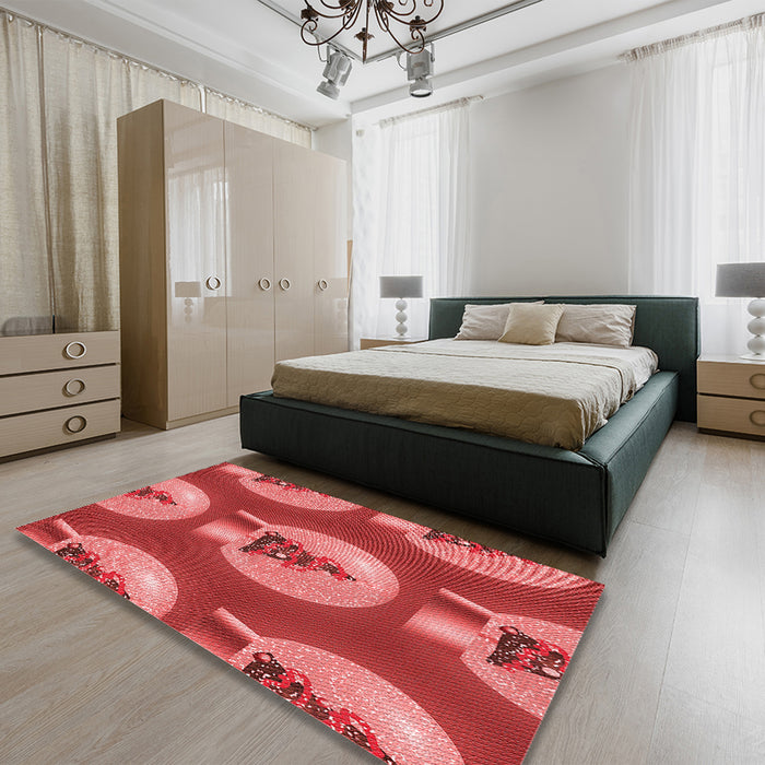 Patterned Red Rug in a Bedroom, pat3095rd