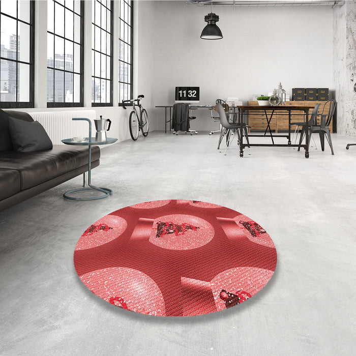 Round Patterned Red Rug in a Office, pat3095rd