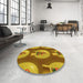 Round Patterned Yellow Rug in a Office, pat3095yw