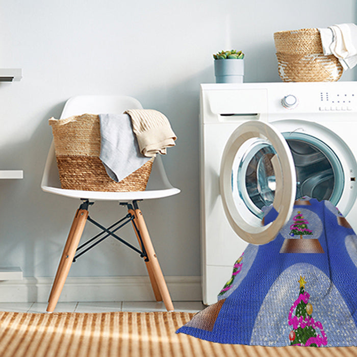 Machine Washable Transitional Sapphire Blue Rug in a Washing Machine, wshpat3095