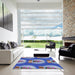 Square Patterned Sapphire Blue Novelty Rug in a Living Room, pat3095