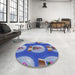 Round Patterned Sapphire Blue Novelty Rug in a Office, pat3095