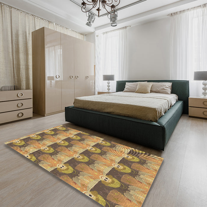 Patterned Sienna Brown Rug in a Bedroom, pat3096brn