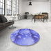 Round Patterned Denim Blue Rug in a Office, pat3097blu