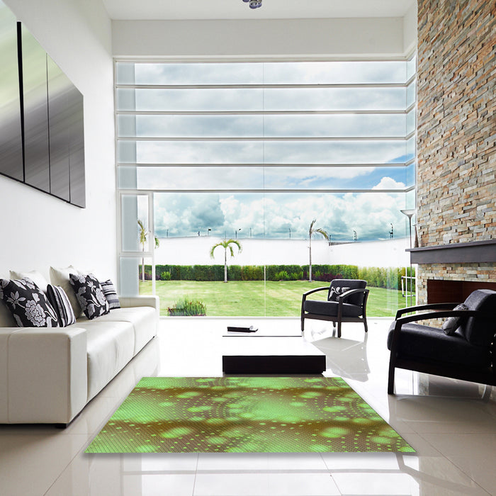 Square Patterned Green Rug in a Living Room, pat3097grn