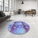 Round Patterned Crystal Blue Rug in a Office, pat3097lblu