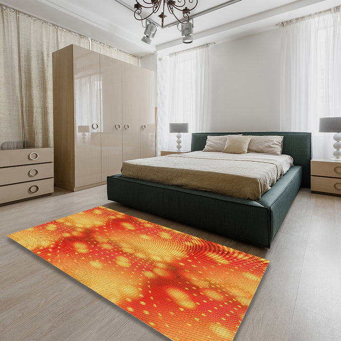 Patterned Neon Red Rug in a Bedroom, pat3097yw