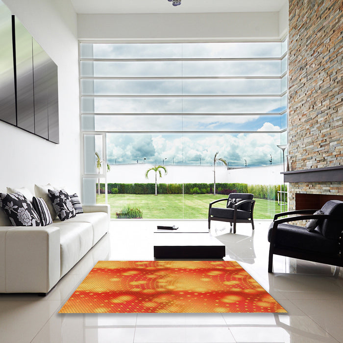Square Patterned Neon Red Rug in a Living Room, pat3097yw