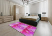 Machine Washable Transitional Deep Pink Rug in a Bedroom, wshpat3097