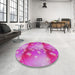 Round Patterned Deep Pink Modern Rug in a Office, pat3097