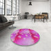 Round Machine Washable Transitional Deep Pink Rug in a Office, wshpat3097