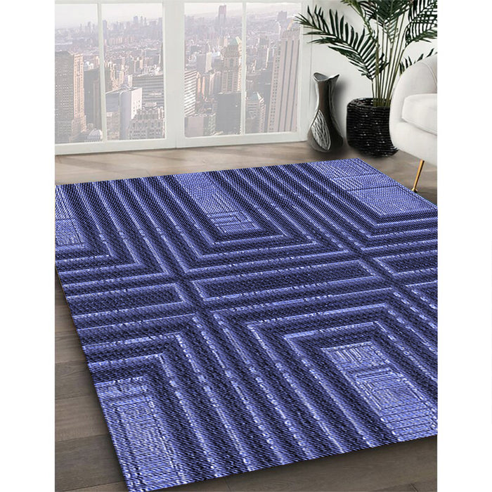 Patterned Blue Rug in Family Room, pat3098blu