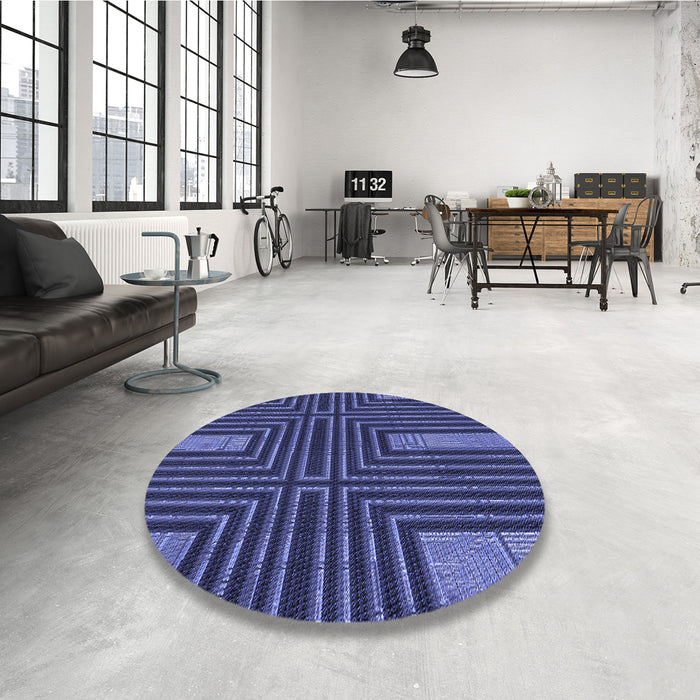 Round Patterned Blue Rug in a Office, pat3098blu