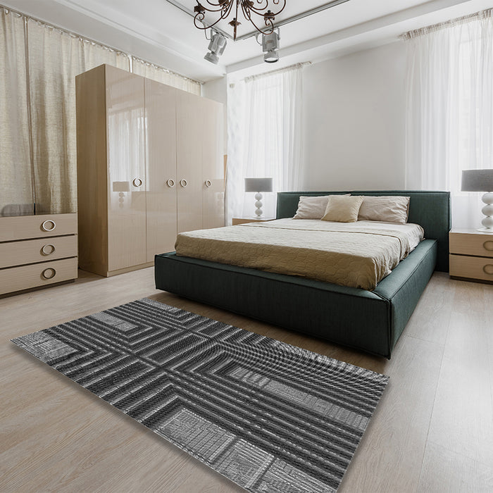 Patterned Gray Rug in a Bedroom, pat3098gry