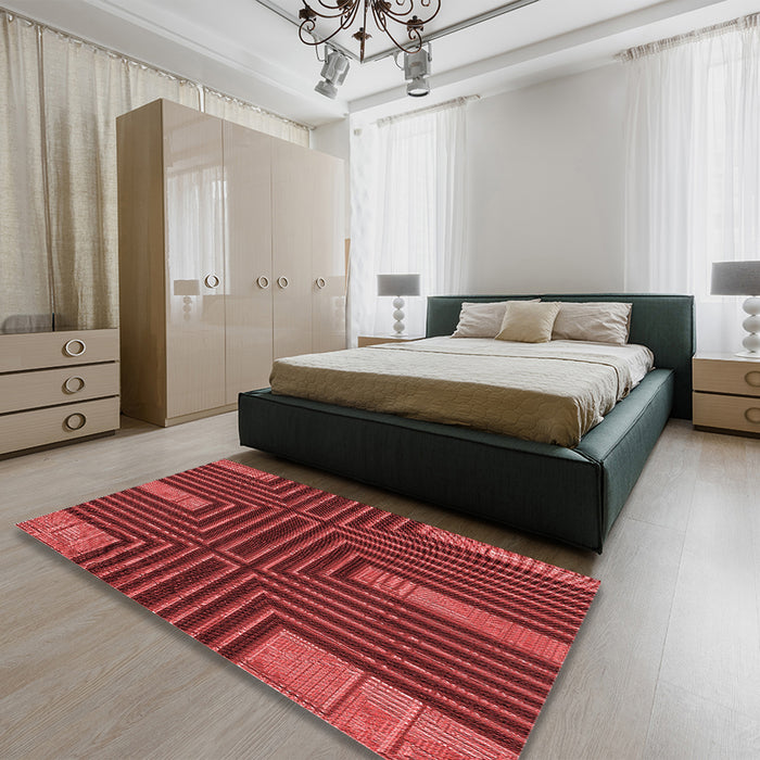 Patterned Red Rug in a Bedroom, pat3098rd