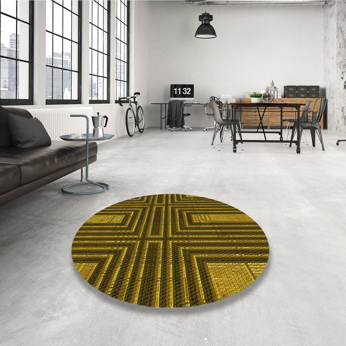 Round Patterned Bakers Brown Rug in a Office, pat3098yw