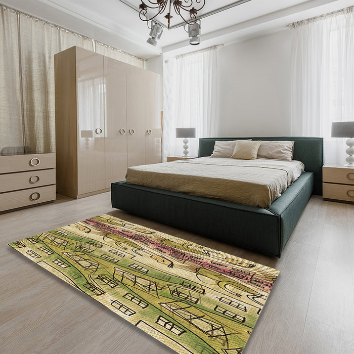 Patterned Red Brown Rug in a Bedroom, pat3099brn