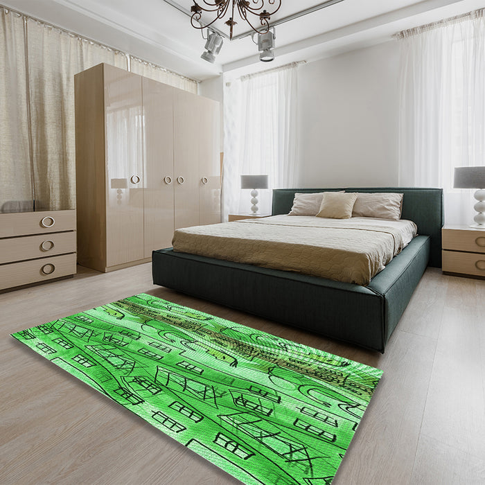 Patterned Forest Green Rug in a Bedroom, pat3099grn