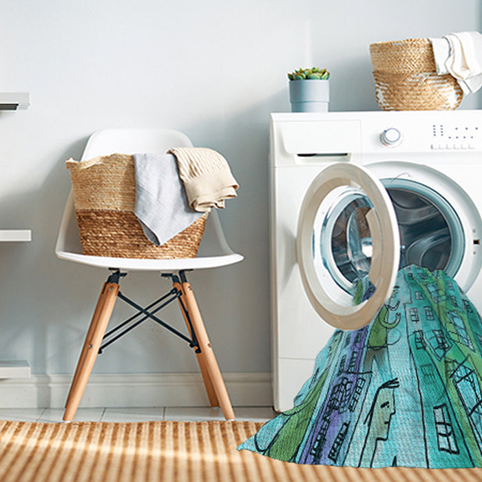 Machine Washable Transitional Teal Green Rug in a Washing Machine, wshpat3099lblu