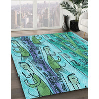 Patterned Teal Green Rug, pat3099lblu