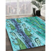 Patterned Teal Green Rug in Family Room, pat3099lblu