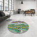 Round Machine Washable Transitional Gray Rug in a Office, wshpat3099