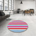 Round Machine Washable Transitional Pink Violet Pink Rug in a Office, wshpat309