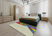 Patterned Brown Green Modern Rug in a Bedroom, pat30