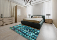 Patterned Dark Turquoise Green Rug, pat31lblu