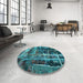 Patterned Dark Turquoise Green Rug in a Kitchen, pat31lblu
