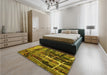 Patterned Orange Gold Rug in a Bedroom, pat31yw