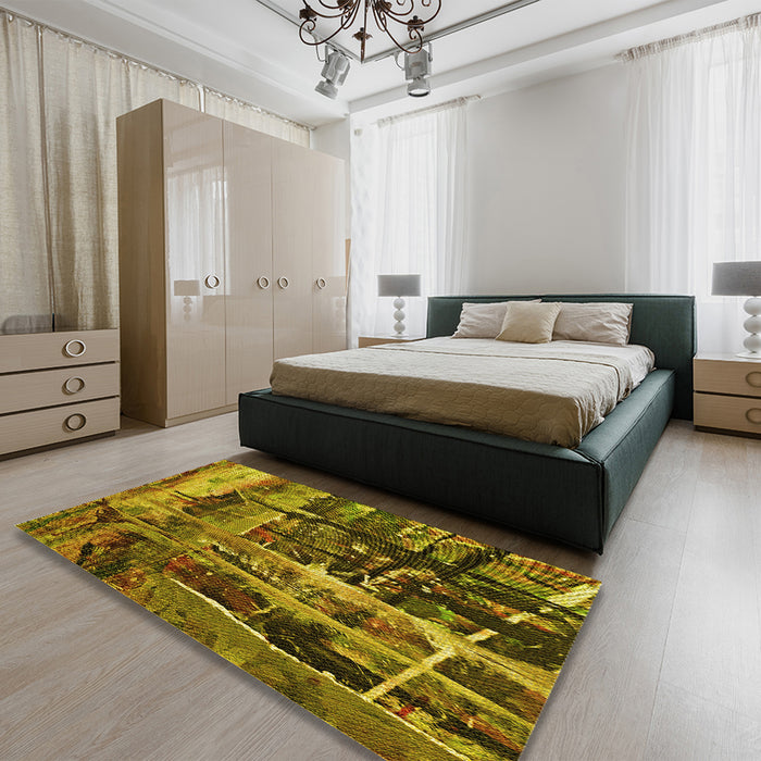 Patterned Orange Gold Rug in a Bedroom, pat31yw