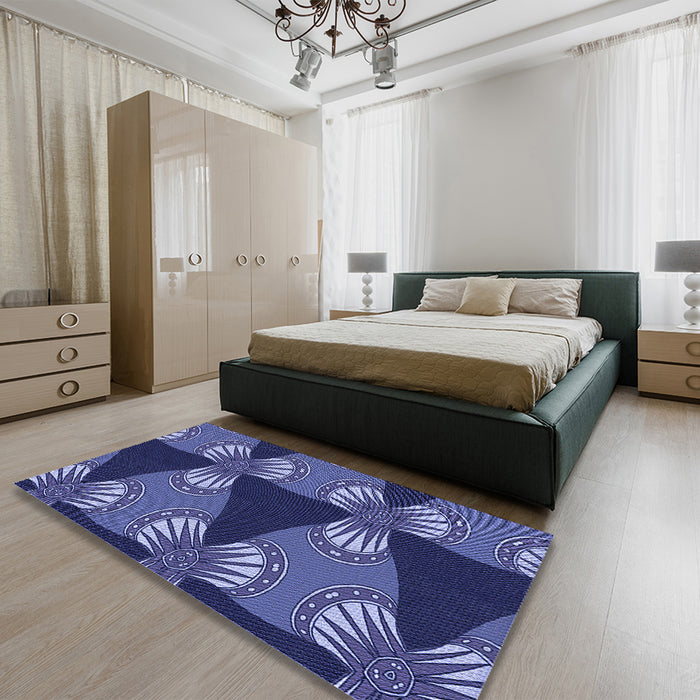 Patterned Light Slate Blue Rug in a Bedroom, pat310blu