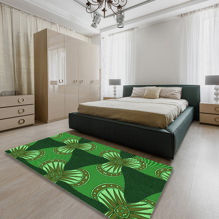 Patterned Deep Emerald Green Rug in a Bedroom, pat310grn