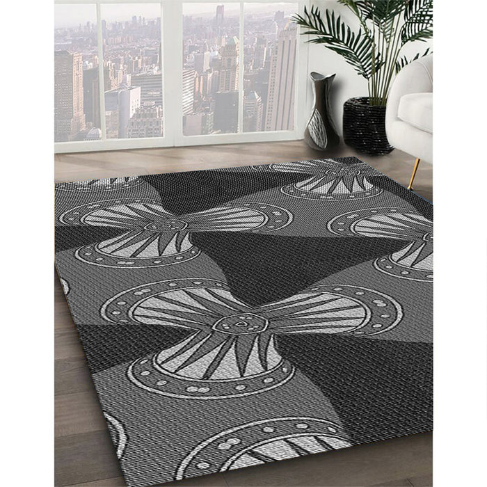 Patterned Charcoal Black Rug in Family Room, pat310gry