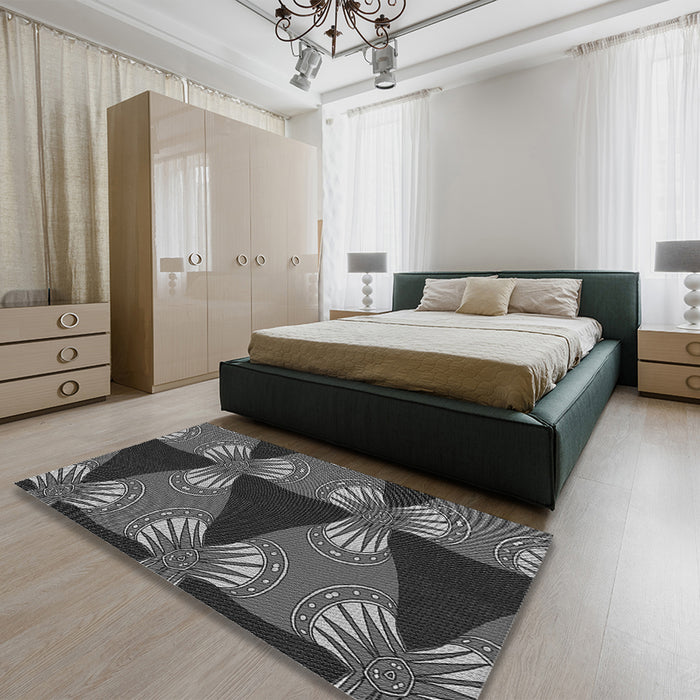 Round Machine Washable Transitional Charcoal Black Rug in a Office, wshpat310gry